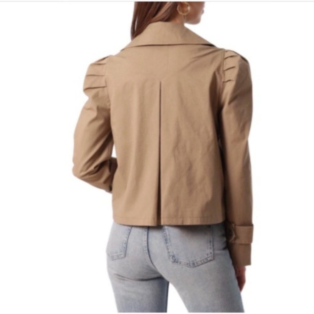 Avec Les Filles Cropped Puff Sleeve Trench Coat Tan Double Breasted XL NWT - Picture 3 of 15